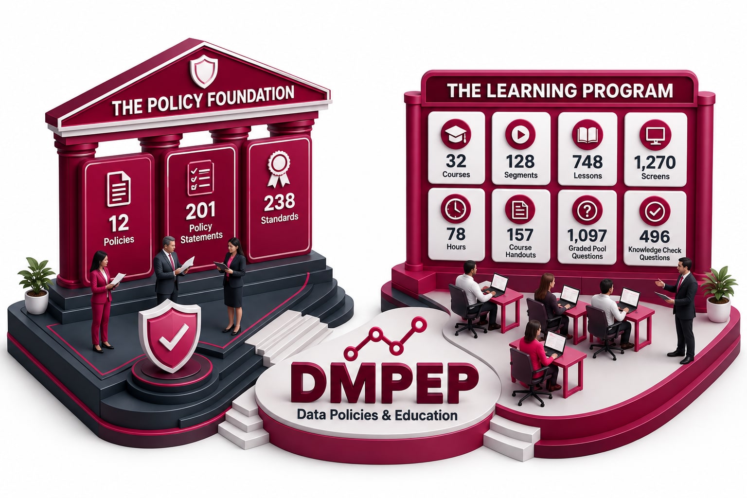 DMPEP combines 12 policies, 201 policy statements and 238 standards with 32 courses, 78 hours of instruction and 157 course handouts.